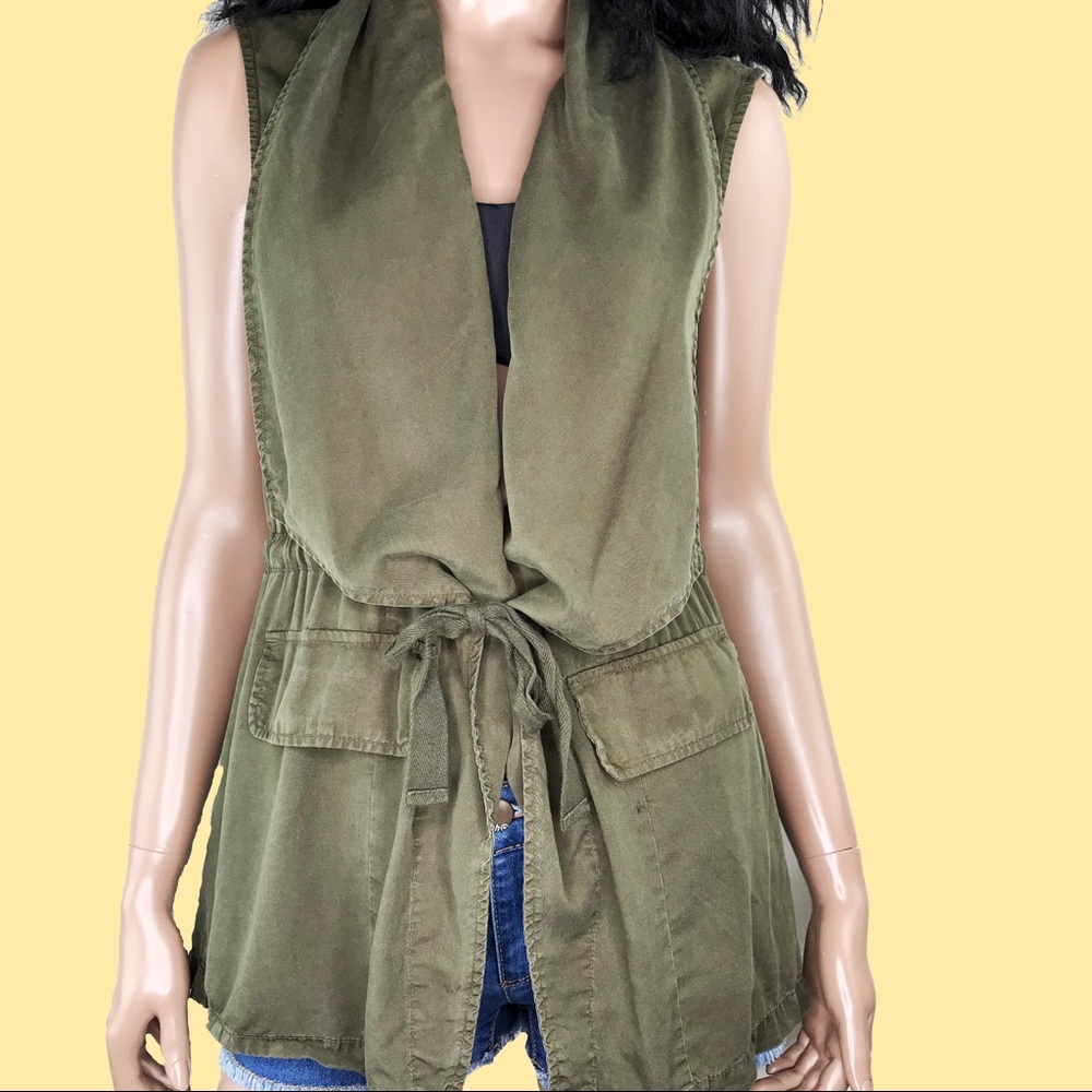 Sanctuary Green Tie-Front Cargo Vest